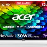 Acer 80 cm (32 inches) AR32QDXGU2841AT - V Pro Series HD Ready Smart QLED Google TV with Android 14 (Black) | 16GB Storage | 30W Dolby Audio